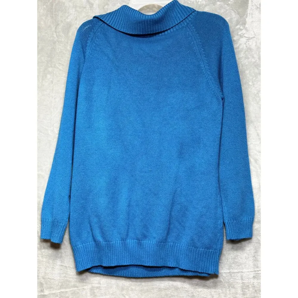 New York & Company Blue Foldover Collar Sweater Size L